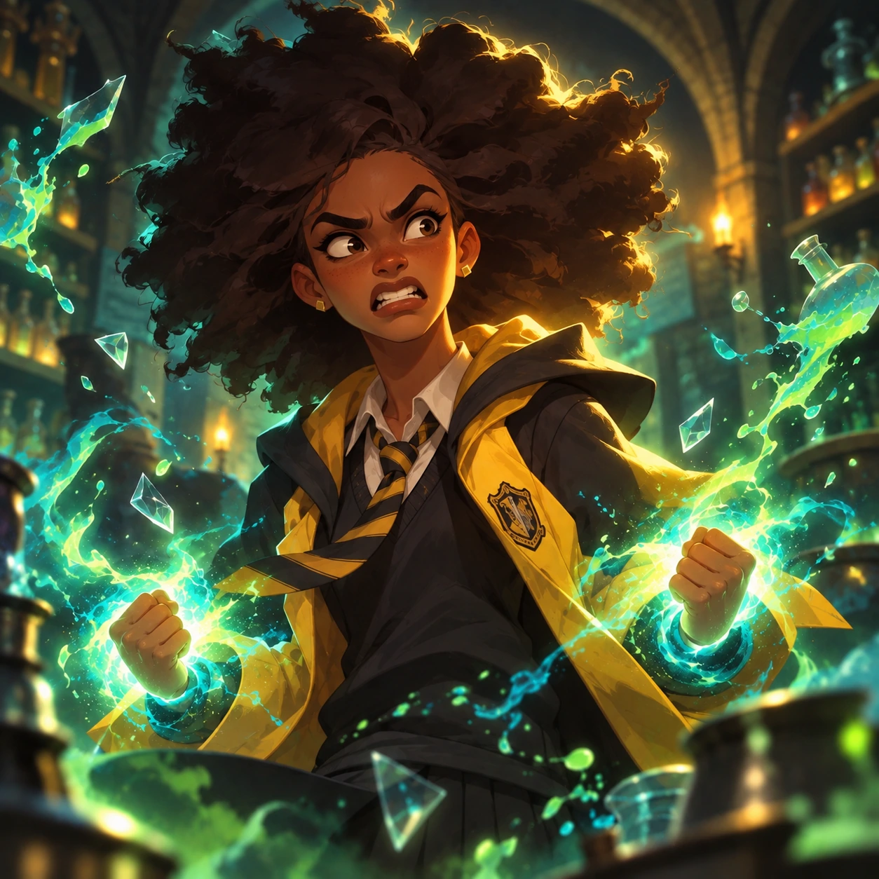 Un nacido de muggles con magia salvaje: los cristales de la clase de Pociones estallando a su alrededor, sin varita en la mano.
